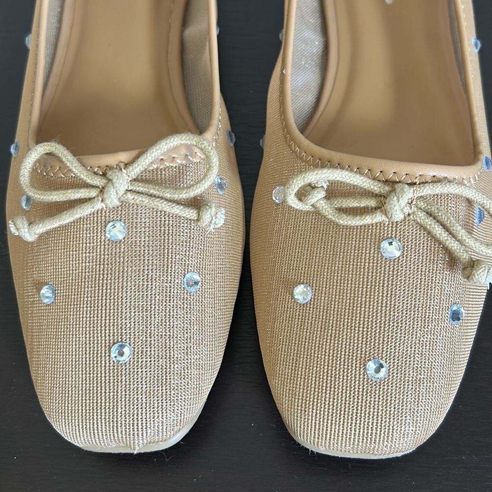 Lulus Miliah Light Nude Mesh Rhinestone Ballet Flats Sz 10 NEW - Picture 3 of 10
